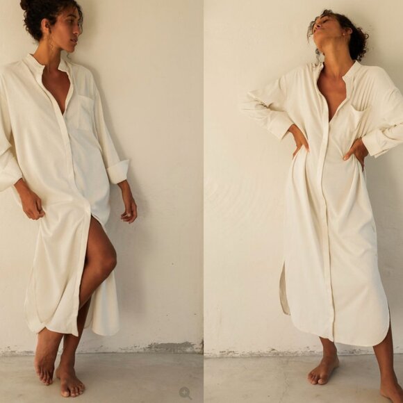 BAHHGOOSE Inge Button up Raw Silk fiber maxi dress in Ivory - Picture 3 of 5